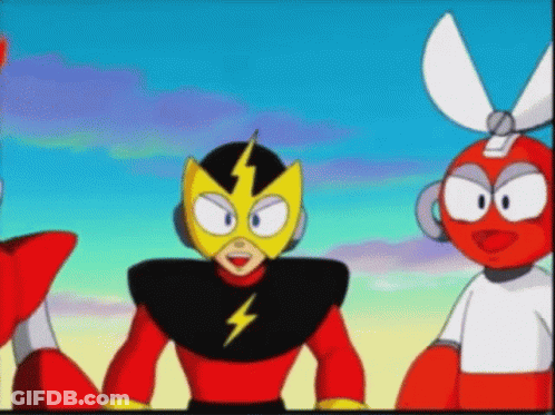 A Cartoon Character With A Lightning Bolt On His Face Is Standing Next To Two Other Characters . GIF