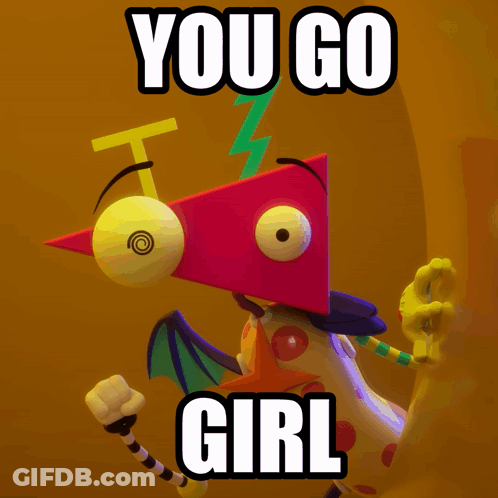 A Cartoon Character With A Lightning Bolt On Its Head And The Words You Go Girl Below It GIF
