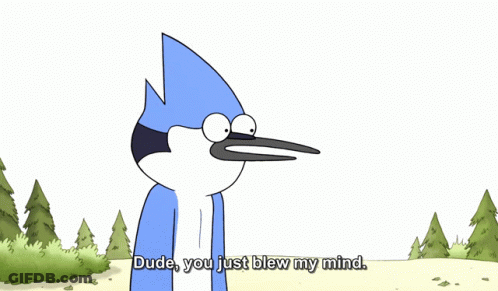A Cartoon Character With A Long Nose Says Dude You Just Blew My Mind GIF