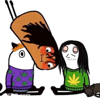 A Cartoon Character With A Marijuana Leaf Sweater Is Sitting Next To Two Other Characters GIF