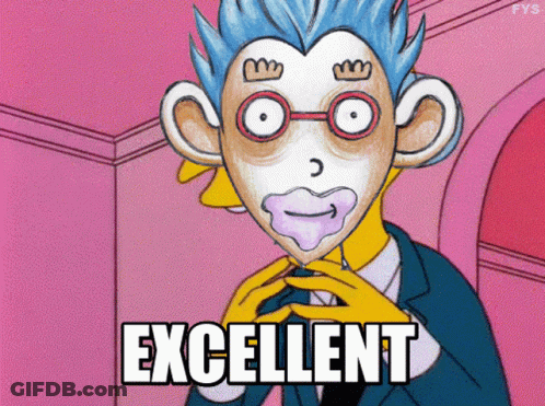 A Cartoon Character With A Mask On His Face And The Words Excellent On The Bottom GIF
