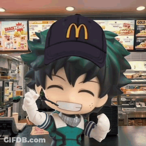A Cartoon Character With A Mcdonalds Hat On GIF