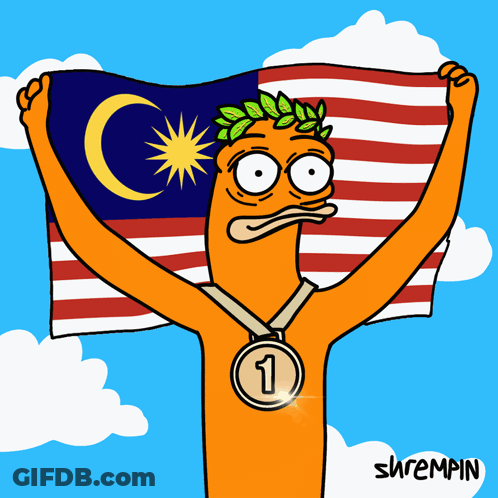 A Cartoon Character With A Medal Around His Neck Holds A Flag GIF