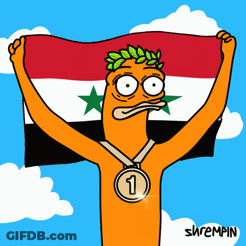 A Cartoon Character With A Medal Around His Neck Holds A Flag GIF