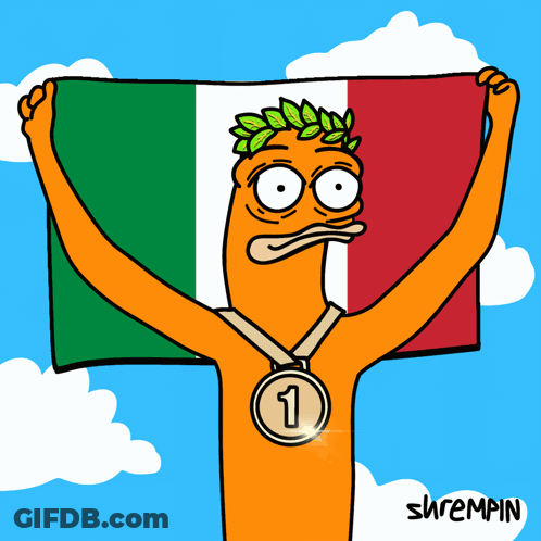 A Cartoon Character With A Medal Around His Neck Holds A Flag GIF