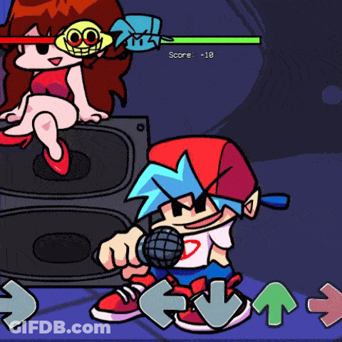 A Cartoon Character With A Microphone And A Score Of -10 GIF