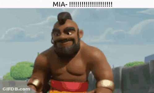 A Cartoon Character With A Mohawk And A Beard Is Standing In Front Of A Blue Sky With Mia Written Below Him GIF