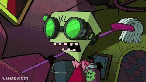 A Cartoon Character With A Mop And A Spray Can That Says Germ Way GIF