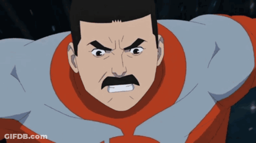 A Cartoon Character With A Mustache And A Gray And Red Suit GIF