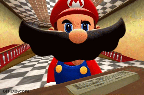 A Cartoon Character With A Mustache And A Hat With A M On It GIF