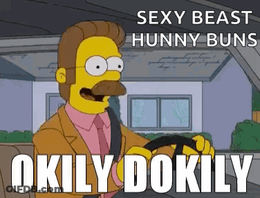 A Cartoon Character With A Mustache Is Driving A Car And Says Sexy Beast Hunny Buns Okily Dokily GIF