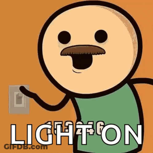 A Cartoon Character With A Mustache Is Holding A Light Switch And Saying Light On . GIF