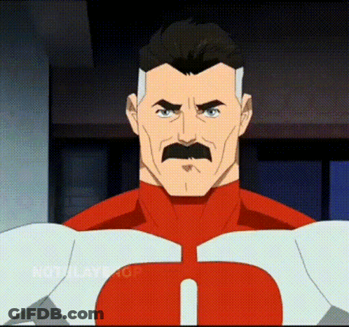 A Cartoon Character With A Mustache Is Wearing A Red And White Suit With The Letter E On It . GIF
