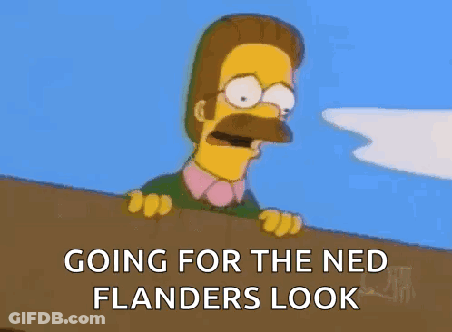 A Cartoon Character With A Mustache Says Going For The Ned Flanders Look . GIF