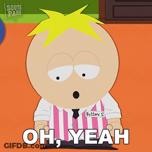 A Cartoon Character With A Name Tag That Says " Butters S. " GIF