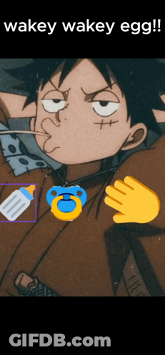 A Cartoon Character With A Pacifier And The Words Wakey Wakey Egg On The Bottom GIF