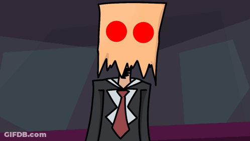 A Cartoon Character With A Paper Bag On His Head Covering His Mouth GIF