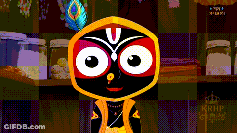 A Cartoon Character With A Peacock Feather On His Head Is Standing In Front Of A Counter With Jars On It GIF
