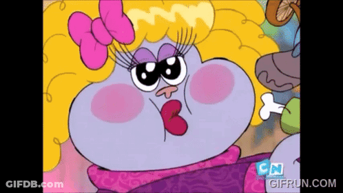 A Cartoon Character With A Pink Bow On Her Head And A Cn Logo GIF