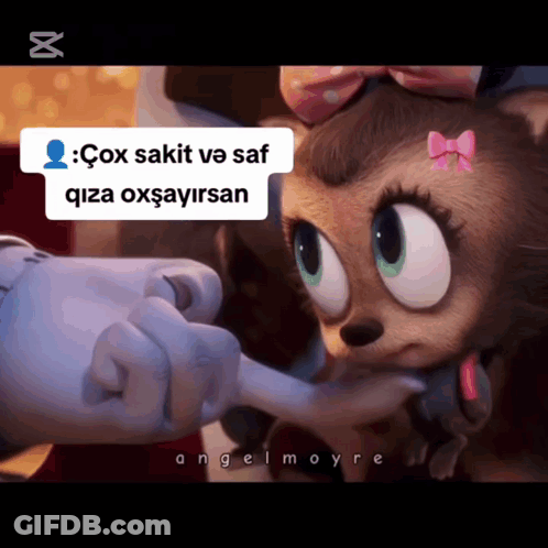 A Cartoon Character With A Pink Bow On Her Head Is Touching Another Character 'S Face GIF
