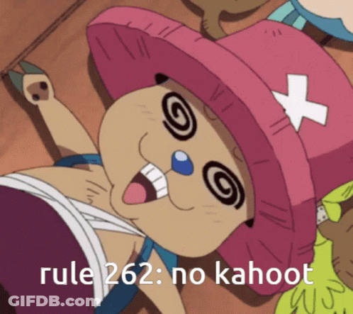 A Cartoon Character With A Pink Hat And The Words Rule 262 No Kahoot On The Bottom GIF