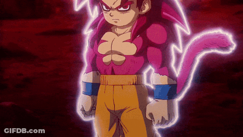 A Cartoon Character With A Pink Tail Is Standing In Front Of A Dark Background . GIF