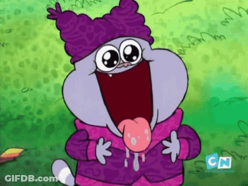 A Cartoon Character With A Pink Tongue Sticking Out From His Mouth GIF