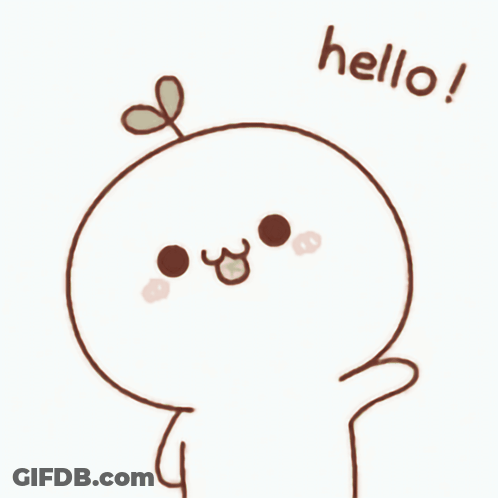A Cartoon Character With A Plant Growing Out Of Its Head And The Words Hello Written Below It GIF