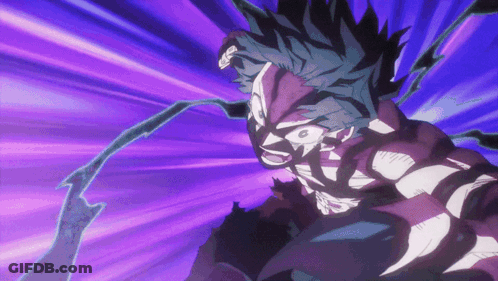 A Cartoon Character With A Purple Background And A Sword GIF