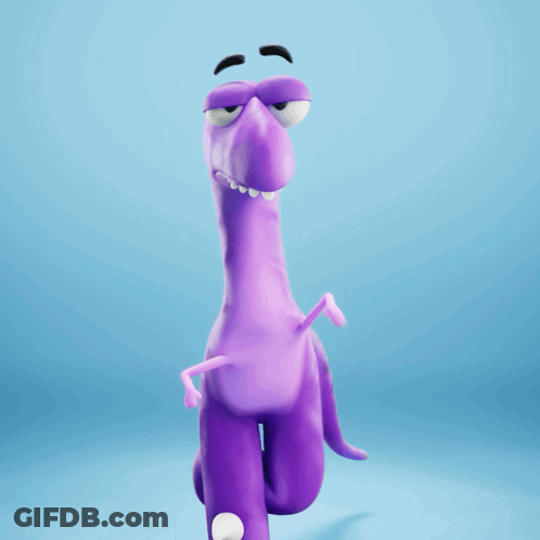 A Cartoon Character With A Purple Body And Long Legs GIF
