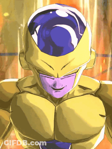 A Cartoon Character With A Purple Face And A Gold Body GIF