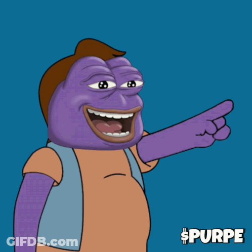 A Cartoon Character With A Purple Face And Brown Hair Points To The Right And Says Ha Ha GIF