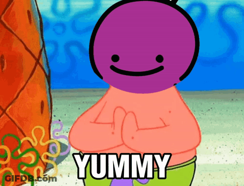 Purple Face Cartoon Yummy Text GIF