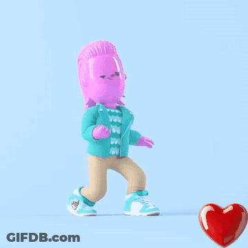 A Cartoon Character With A Purple Face Is Standing Next To A Red Heart And Says Pwease GIF