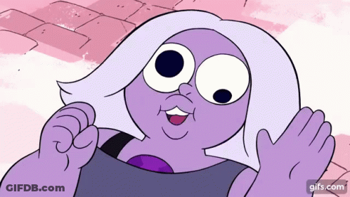 A Cartoon Character With A Purple Hair And Big Eyes Is Waving . GIF