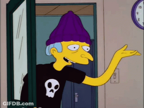 A Cartoon Character With A Purple Hat And A Skull Shirt GIF