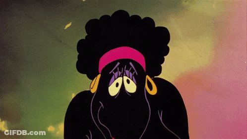 A Cartoon Character With A Purple Headband And Earrings GIF