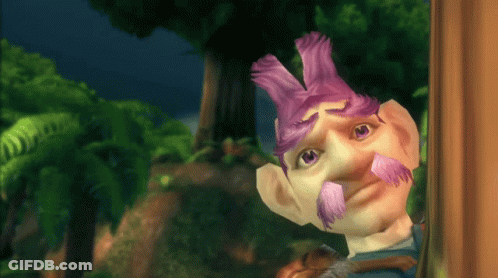 A Cartoon Character With A Purple Moustache And Purple Hair GIF