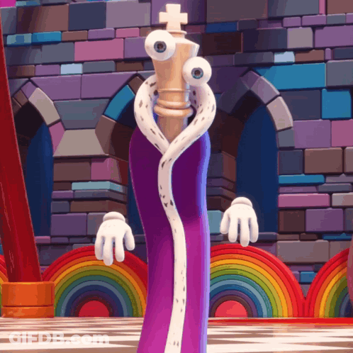 A Cartoon Character With A Purple Robe And White Arms GIF