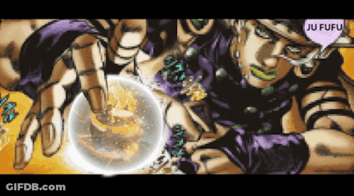 A Cartoon Character With A Purple Speech Bubble That Says Ju Fufu GIF