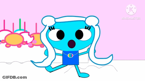 A Cartoon Character With A Rainbow Necklace Is Smiling . GIF