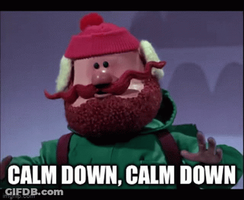A Cartoon Character With A Red Beard And Mustache Says Calm Down Calm Down . GIF