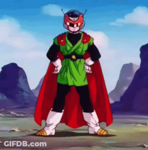 A Cartoon Character With A Red Cape And Helmet GIF