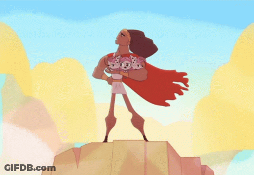 A Cartoon Character With A Red Cape Holding A Dalmatian GIF
