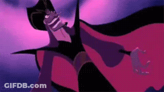 A Cartoon Character With A Red Cape Is Holding A Sword . GIF