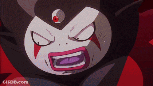 A Cartoon Character With A Red Eye And A Crescent Moon On His Forehead GIF
