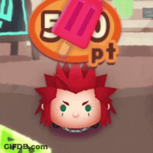 A Cartoon Character With A Red Hair And Green Eyes Is Standing In Front Of A Sign That Says Pt GIF