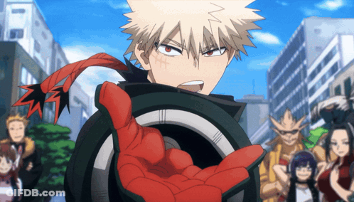A Cartoon Character With A Red Hand Reaching Out Towards Someone GIF