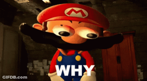A Cartoon Character With A Red Hat And A Mustache Says " Why " GIF