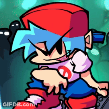 A Cartoon Character With A Red Hat And Blue Hair Is Standing In Front Of A Ghost . GIF